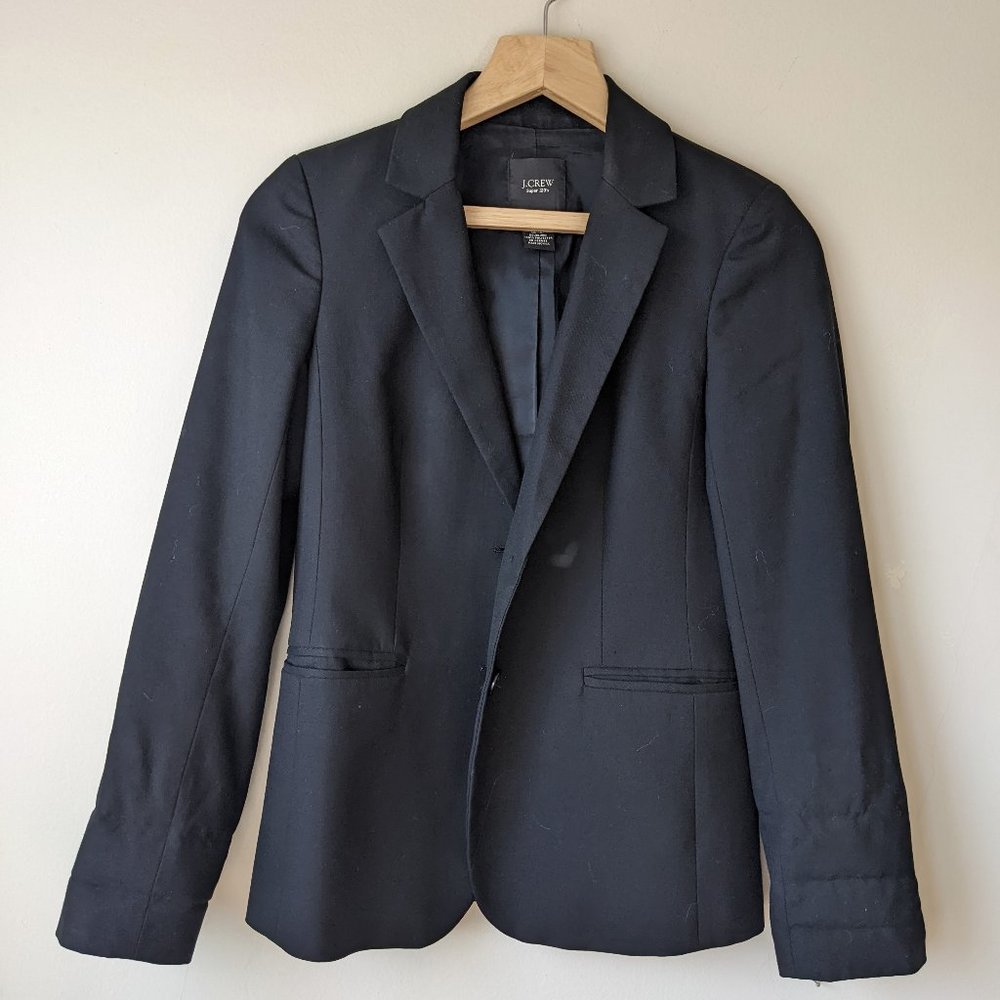 J Crew Super 120s Blazer, Wool, Black, Size 4
